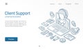 Client, customer support center, contact us isometric line illustration. Call service, help desk, business communicate Royalty Free Stock Photo