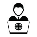 Client icon vector person with laptop computer male user person profile avatar globe symbol for working online in a flat color Royalty Free Stock Photo