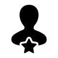 Client icon vector with star male user person profile avatar symbol for rating in a glyph pictogram