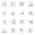 Client relations linear icons set. Trust, Loyalty, Communication, Partnership, Satisfaction, Responsiveness, Cooperation