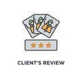 client's review icon. customer feedback concept symbol design, user's comment or satisfaction level, portraits of three people a