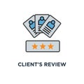 client's review icon. customer feedback concept symbol design, user's comment or satisfaction level, portraits of three people a