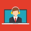 Call center operator icon with headset. Male call center avatar. Royalty Free Stock Photo