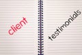 Client testimonials text concept on notebook Royalty Free Stock Photo