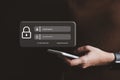 Client is typing password to access data, security verification concept for login, secure for Internet user Royalty Free Stock Photo