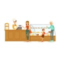 Clients Choosing And Buying Pastry At The Cashier Of The Bakery Shop Vector Illustration