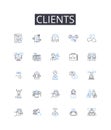Clients line icons collection. Customers, Patrons, Buyers, Consumers, Visitors, Guests, Shoppers vector and linear