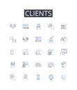 Clients line icons collection. Customers, Patrons, Buyers, Consumers, Visitors, Guests, Shoppers vector and linear