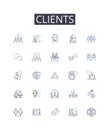 Clients line icons collection. Customers, Patrons, Buyers, Consumers, Visitors, Guests, Shoppers vector and linear