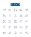 Clients line icons signs set. Design collection of Customers, Patrons, Consumers, Clients, Buyers, Prospects