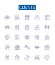 Clients line icons signs set. Design collection of Customers, Patrons, Consumers, Clients, Buyers, Prospects