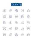 Clients line icons signs set. Design collection of Customers, Patrons, Consumers, Clients, Buyers, Prospects