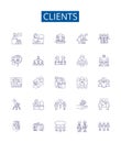 Clients line icons signs set. Design collection of Customers, Patrons, Consumers, Clients, Buyers, Prospects