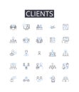 Clients line icons collection. Adventure, Nature, Hiking, Camping, Kayaking, Fishing, Climbing vector and linear Royalty Free Stock Photo