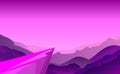 Cliff background violet where adventure in jungle. Stand on cliff look to the moon in around with mountains in a night. Vector