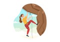 Cliff Climbing Illustration with Climber Climb Rock Wall or Mountain Cliffs and Extreme Activity Sport in Flat Cartoon Hand Drawn