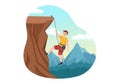 Cliff Climbing Illustration with Climber Climb Rock Wall or Mountain Cliffs and Extreme Activity Sport in Flat Cartoon Hand Drawn