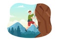 Cliff Climbing Illustration with Climber Climb Rock Wall or Mountain Cliffs and Extreme Activity Sport in Flat Cartoon Hand Drawn