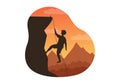 Cliff Climbing Illustration with Climber Climb Rock Wall or Mountain Cliffs and Extreme Activity Sport in Flat Cartoon Hand Drawn