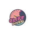 Cliff diving on the beach logo designs, palm and ocean view Royalty Free Stock Photo