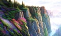 Lush Forest Cliff Face With A River Landscape Generative AI Royalty Free Stock Photo