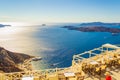 Terrace with beautiful ocean view at Santorini island cliffs Greece Royalty Free Stock Photo