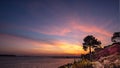 Cliff facing the sea on the sunset in Poole, UK