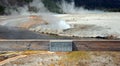 Cliff Geyser with sign next to Iron Spring Creek in Black Sand Geyser Basin in Yellowstone National Park in Wyoming USA Royalty Free Stock Photo