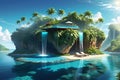 Cliff-Hanging Floating Island Featuring an Infinity Swimming Pool Surrounded by Lush Tropical Flora