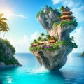 Cliff Hanging Floating Island. Generative AI