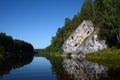 Cliff `Hanging Rock` on the shore of Chusovaya river.