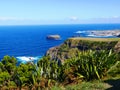 Cliff of Mosteiros on the Atlantic ocean seen from the miradouro do Escalvado on the island of Sao Miguel in Azores Royalty Free Stock Photo