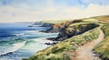 Cliff Path Watercolour Painting British Landscapes With Lively Seascapes