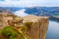 Cliff Preikestolen in fjord Lysefjord - Norway Royalty Free Stock Photo