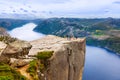 Cliff Preikestolen in fjord Lysefjord - Norway