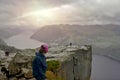 Cliff Preikestolen or Pulpit Rock at fjord Lysefjord - Norway - nature and travel background.