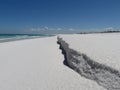 Cliff shaped sandbar at Big Beach Praia Grande Royalty Free Stock Photo