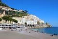 Cliff side village homes and sea of the Amalfi coast in Italy.