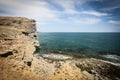 Cliff on spring time with the deep blue sea and sky with clouds Royalty Free Stock Photo