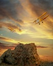 Cliff and two old aircraft, background image for editing