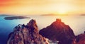 Cliff and volcanic rocks of Santorini island, Greece. View on Caldera Royalty Free Stock Photo