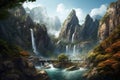 Cliff waterfall. Generate Ai