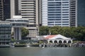 The Clifford Pier with red roof with Singapore CBD as background Royalty Free Stock Photo