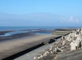 Cliffs area on the south promenade in Blackpool with the beach at low tide on a bright sunlit day Royalty Free Stock Photo