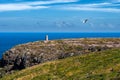 Cliffs At Atlantic Coast With Ancient Lighthouse At Cap Frehel In Brittany, France Phare du Cap Frehel Royalty Free Stock Photo