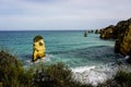 Cliffs and Atlantic ocean in Lagos, Portugal Royalty Free Stock Photo