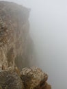 Cliffs on the Bermamit Plateau in the thick fog