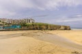 Beach view of the seaside village of Perranporth in Cornwall Royalty Free Stock Photo
