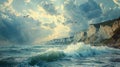 Cliffs and cliffs by the sea, stormy waves Royalty Free Stock Photo