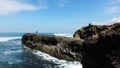 The cliffs on the coast of Bali beach, Indonesia, are traced from the air.